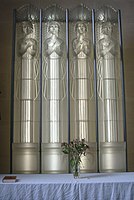 Modern Lalique glass reredos, Saint Matthew's Church ("the Glass Church"), Millbrook, Jersey.