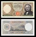 100,000 lire – obverse and reverse – printed in 1967