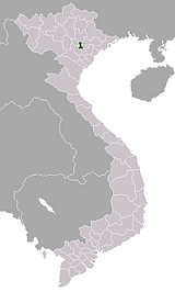 A map of modern Vietnam, with the location of the Đại Việt's capital highlighted. If Vietnam was divided up horizontally into three sections of equal height, the highlighted area would be in the center, both horizontally and vertically, of the topmost of the three sections.
