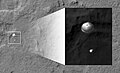 Curiosity descending under its parachute (August 6, 2012; MRO/HiRISE).[51]
