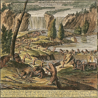 Inset of Moll's so-called Beaver Map from The World Described, a scene he copied from a map by Nicolas de Fer[17]