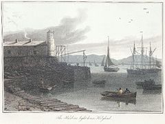 1815 print showing the earlier lighthouse that was replaced by the 1821 tower