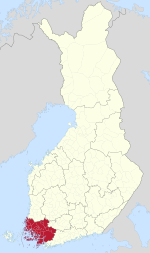Finland Proper on a map of Finland