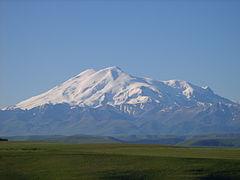 View of Mount Elbrus from Gumbashi Pass (with zoom)