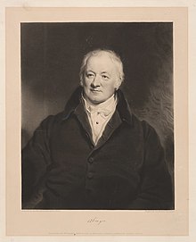 Painting of an older Abinger with wispy white hair wearing a black coat with a tall collar with a background of black and gray gradients