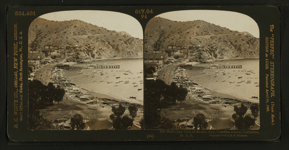 Stereoscopic card, Bird's Eye View of Avalon Bay, Catalina Island, California, 1906