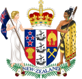 Zealandia on the left side of the coat of arms of New Zealand, used currently.