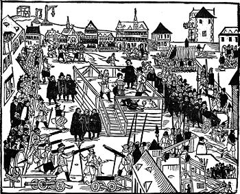 Die Hinrichtung Vinzenz Fettmilchs, Holzschnitt 1616
