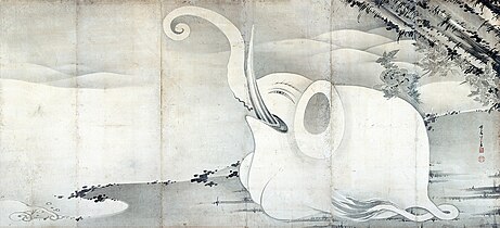 Zo to Kujira-zu byōbu (right panel), Itō Jakuchū, 1796