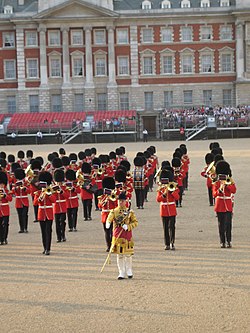 The band on Horseguards Parade in London in 2008, rehearsing for Trooping the Colour