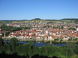 Old town of Karlstadt with the new building area at the Saupurzel in the background