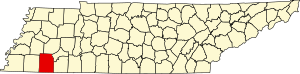 Map of Tennessee highlighting Hardeman County