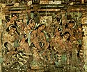 One of four frescoes for the Mahajanaka Jataka tale: the king announces his abdication to become an ascetic.[122]