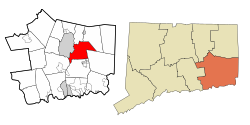 Preston's location within New London County and Connecticut