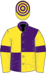 Yellow and purple quartered, yellow sleeves, purple armlet, hooped cap