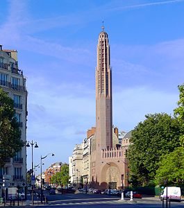 Sainte-Odile, Paris at 2 avenue Stephane-Mallarmé (17th) (1935–39) has the highest bell tower in Paris