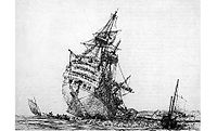 Royal-Louis as Républicain grounded on Mingant rock. Drawing by Pierre Ozanne.