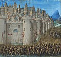 Adam Bishop, 1490: Erster Kreuzzug, Belagerung von Antiochia, mit Reichsbanner und Sturmfahnen (die Darstellung des 1. Kreuzzugs mit diesen Farben dürfte historisch nicht korrekt sein)