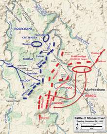 Colored lines show the front lines where the Rosencrans meet the Bragg.