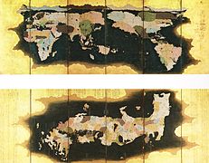Stellschirm-Paar mit Weltkarte und Japan