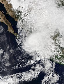 Satellite image of Hurricane Willa nearing landfall in Sinaloa, Mexico on October 23.