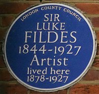 Blue plaque at Woodland House (placing his birth year one year later)