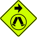 (W6-V2-2) Pedestrian Crossing Ahead on Side Road (turn right) (used in Victoria)