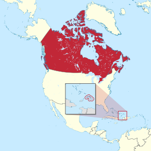 Location of the Turks and Caicos Islands compared with Canada