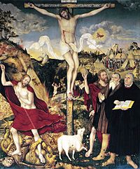The Herderkirche Weimar Altarpiece by Lucas Cranach the Elder and finished by his son Lucas Cranach the Younger in 1555 after his father's death.[10]