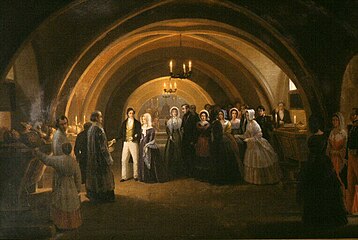 La Reine Victoria au bras de Louis-Philippe visite les tombeaux des comtes d'Eu le 5 septembre 1843 (1845)