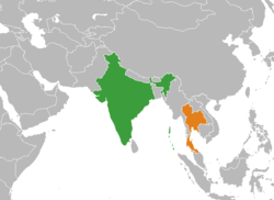 Map indicating locations of India and Thailand