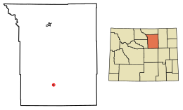 Location of Kaycee in Johnson County, Wyoming.