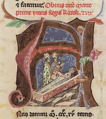 Chronicon Pictum, Hungarian, Hungary, King Charles Robert, Queen Mary of Hungary, royal funeral, coffin, medieval, chronicle, book, illumination, illustration, history