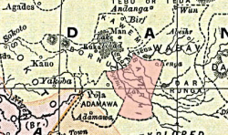 Bagirmi (pink) in the Lake Chad region around 1890