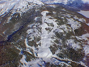 Aerial view of Mount Eyak ski area, located in the Chugach Census Area, and location of the oldest working chairlift in North America[1]