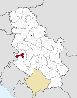 Location of the city of Užice within Serbia