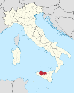 Map highlighting the location of the province of Palermo in Italy