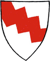 Wappenbild des adligen Geschlechts von Pyrmont von der gleichnamigen Burg im Elztal. Im Votivkreuz-Wappen Geviert 1 und 4