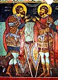 Theodore of Amasea (on the left) and Theodore Stratelates (on the right) - a fresco from Kremikovtsi Monastery, Bulgaria (16th century?)