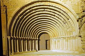 14 archivolts enclose the Romanesque entranceway into the Monastery of Santa María de Sigena in Aragon, Spain