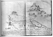 Mediaeval Italian manuscript depicting the Castle of Tentennano on the Via Francigena