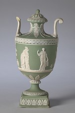Covered Wedgwood urn; c.1800; jasper ware with relief decoration; overall: 19.7 cm; Cleveland Museum of Art, Cleveland, Ohio, US[93]