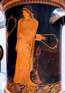 Red-figure vase painting of a woman holding a lyre