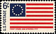 A 6¢ stamp with the Betsy Ross design was released in 1968 as part of the "Historic Flag" series.[69]