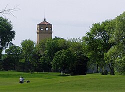 The old Highland Park Water Tower, listed on the National Register of Historic Places.