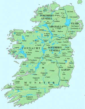 Map of Ireland with tribes and petty kingdoms, AD 800; the Corcu Baiscind are circled.