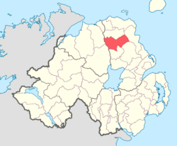 Location of Kilconway, County Antrim, Northern Ireland.