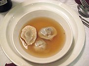 Chicken broth with kreplach (soup dumplings)