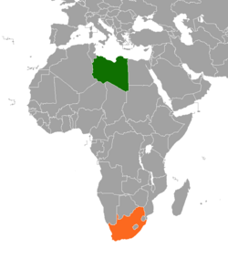 Map indicating locations of Libya and South Africa