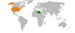 Map indicating locations of Libya and USA